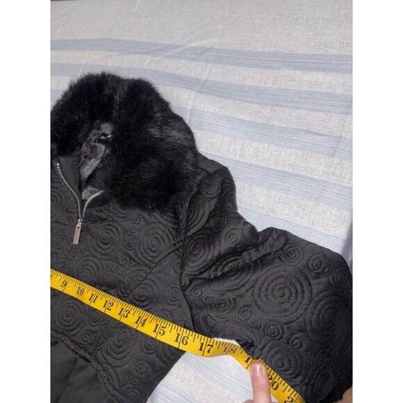 BEBE Coat Genuine Rabbit Fur Trim Down Fill Quilted Jacket Women Small Y2K Black - Picture 5 of 7